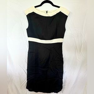 Black and ivory cap sleeve sheath dress